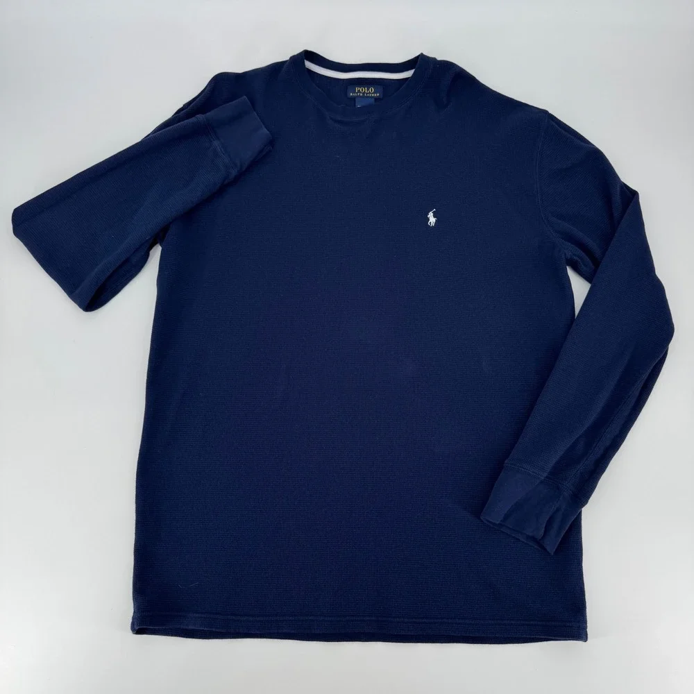 Polo Ralph Lauren Mens 2XL Navy Blue Waffle Knit Long Sleeve Thermal Shirt Pony